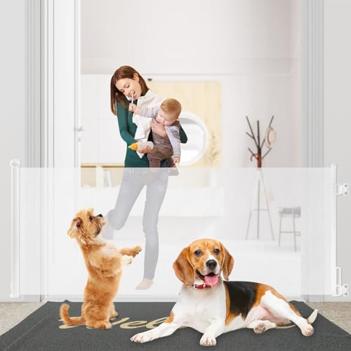Rainberg Mesh Retractable Stair Gate for Babies and Pets - 150/180cm Extra-Wide Opening & 80cm Tall, White, 180cm