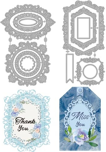 INFUNLY 4 Stil/Set Vintage-Spitzenrahmen Gestanzt Oval Für Etiketten Anhänger Quadratisch Spitzenrand Hintergrund Metallstanzungen Verschachtelte Runde Rahmen Stanzformen Für Kartengestaltung DIY Scra