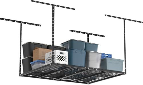 GIOTORENT Robustes Überkopf-Garagenregal, 90 x 122 cm, verstellbares Deckenregal mit 204 kg Tragkraft, Metall-Garagen-Organisationssystem, Schwarz
