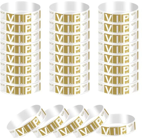 300 Stück VIP Ereignisarmbänder, Gold Einlassbändchen für Events VIP-Armbänder, Wasserdichte Festival Bändchen Papier Party Handgelenkband für Veranstaltungseintritte Geburtstag Hochzeit Konzert (300)