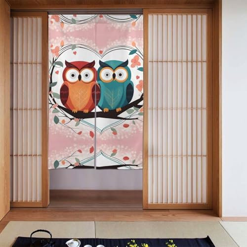 BROLEO Dekorieren Sie Türvorhang, 2er-Set Vorhänge, Paneele/Raumverdunkelung, Verdunkelungsvorhänge für Schlafzimmer, 142 x 86 cm, Motiv: verliebte Eule