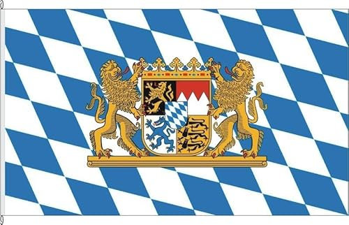 KÖNIGSBANNER Bayern Flagge 60x90 wetterfest - Bayern Flagge klein - Handarbeit aus DE - Fahne für Fahnenmast doppelt gesäumt, mastseitig, stabiles Gurtband + 2 Kunststoff-Karabinerhaken