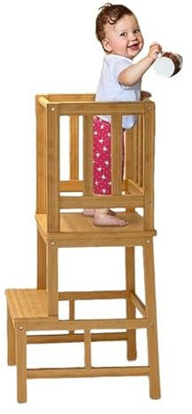 Torre de aprendizaje Montessori de bambú natural -Torre de Aprendizaje Para bebé, Taburete Seguro para niños, Torre Montessori con FSC para niños (bambu)