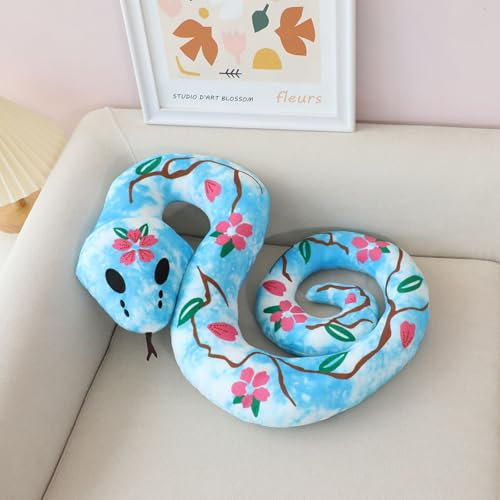 champracer Groß Realistische Schlange Kuscheltier Riesen Stofftier, Plüschtier Plüschschlange Plüsch-Schlange weich gefüllt,Groß Schlange Kuscheltier lustig Geschenk (100 cm,blau)