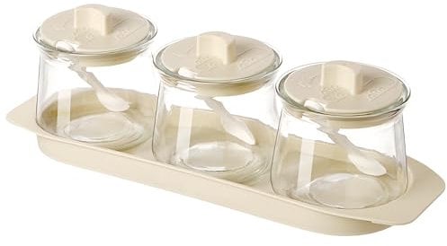 MEETOZ Condiment Container Seasoning Box Set,with Spoon Lid and Base,Glass Condiment Jar Kitchen Seasoning Box 3 Set,Salt Sugar Spice Pepper Glass Condiment Container Jar Set of 3