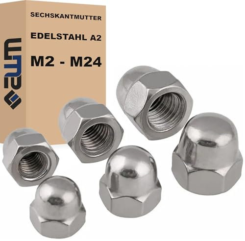 Sechskantmuttern Hutmutter DIN 1587 Edelstahl V2A 304 Hutmuttern hohe Form Muttern (25, M6)