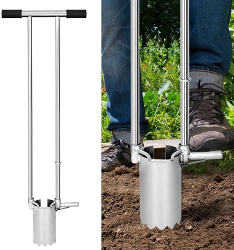 ohbien Bulb Planter Tool Long Handle, Serrated Base Hand Held Bulb Planter with Non-Slip Handle Gardening Bulb Transplanter for Easy Soil Pushing for Digging Holes to Plant Seedlings or Vegetables
