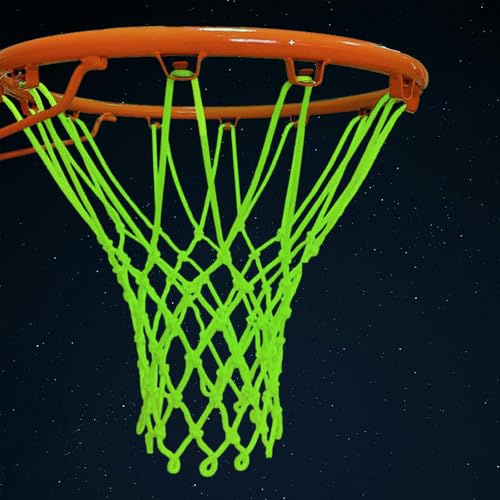 Glow Basketballnetz, Nylon, beleuchtetes Korbnetz für drinnen und draußen, 12 Schlaufen, Standardgröße, robustes Basketballnetz, Outdoor, Allwetter, Anti-Whip für Pool, Sport, Schule