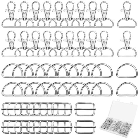 60 Piezas Hebillas metalicas Mosquetones para Bolsos, Anillas para Bolsos, Hebillas Mochila Metálicas en D, Anillas Rectangulares Bolso Metal, para Manualidades, Tirantes, Reparaciones de Mochilas