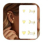 Ohrstecker Gold Piercing Ohr Hypoallergene - Chirurgenstahl Ohrringe Gold Ohrstecker Mit Flacher Rückseite 14K Vergoldeten Helix Piercings Tragus Piercing Goldene Ohrringe Damen 18G 1Golden&Herz