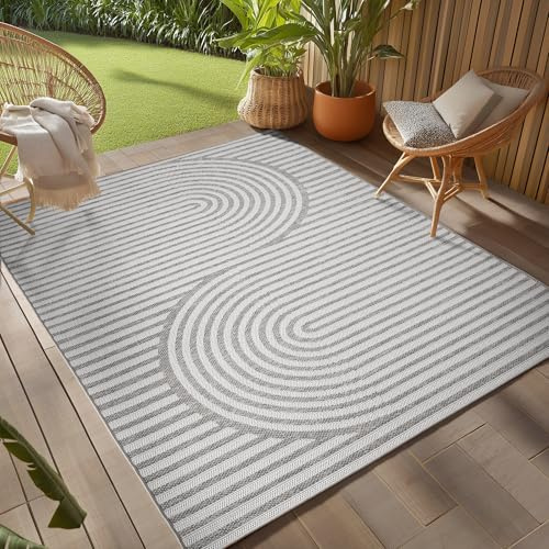 Teppium Outdoor Teppich Grau 200x290 cm, Wetterfest & UV-beständig, ideal für Küche, Balkon, Terrasse, Garten auch Wohnzimmer und Esszimmer, Skandinavisches Boho-Design
