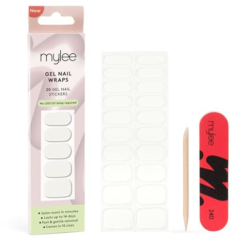 Mylee Gel Nail Wraps [Clear As Day] – 10 Pre-Cured Gel Stickers for Instant Mani – No Lamp Needed, Chip-Resistant, Glossy Finish, Lasts Up to 14 Days – Easy to Apply, Vegan & Cruelty-Free