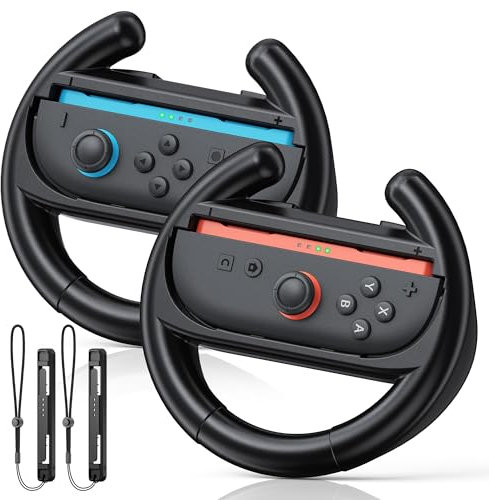 FYOUNG Controller lenkrad für Nintendo Switch 2/1 & Switch OLED - Lenkräder Zubehör für JoyCon 2&1 Griffe Halterung Halter für Mario Kart 8 Deluxe (2 Pack) - Schwarz