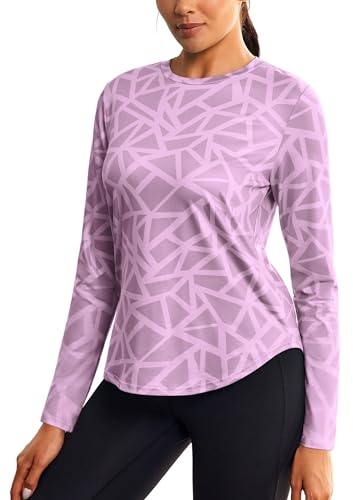 PINSPARK Women’s Geometric Printed Long Sleeve Yoga Sports T‑Shirt | Quick Dry Breathable Curved Hem Crew Neck Active Top For Autumn Winter Fitness Running Pilates Walking