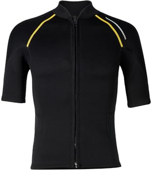 winying Muta da uomo in neoprene, a maniche corte, in neoprene, con zip frontale, termica, maglietta da nuoto elasticizzata, colore nero, L