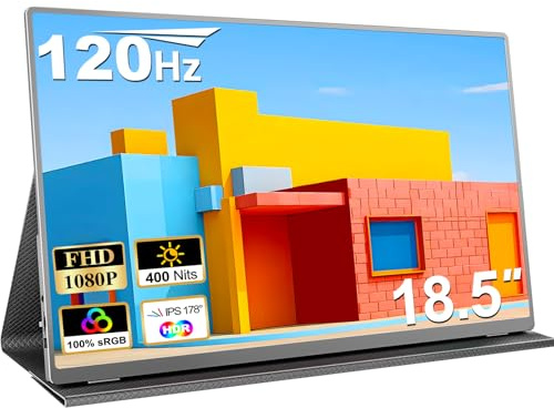 MOMODS 18.5 Inch Portable Monitor, 120Hz 1080P FHD 100% sRGB USB-C HDMI Portable Travel Second Screen Monitor for Laptop, Portable Display with Smart Cover, VESA Compatible