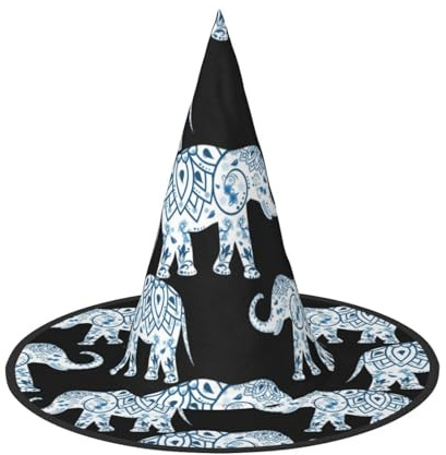 VCzsdff Elefanten-blauer schwarzer Druck, Cosplay-Hut, Oxford-Tuch, Halloween-Hut für Halloween-Partys, leicht, 33 cm hoch