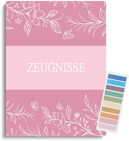 BBTO Zeugnismappe A4 mit 30 Klarsichthüllen Zeugnisse Dokumentenmappe A4 Sammel Mappe 200 Haftnotizen Klebezettel Sticky Notes Schulanfang Geschenke für Schule Zuhause Büro(Blumen)