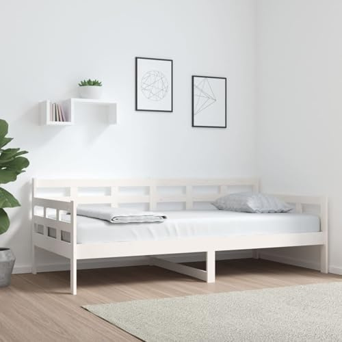 Gecheer Tagesbett Weiß Massivholz Kiefer 90x190 cm, Schlafsofa Tagesbett Schlafcouch für Wohnzimmer Gästezimmer kleine Wohnungen820368