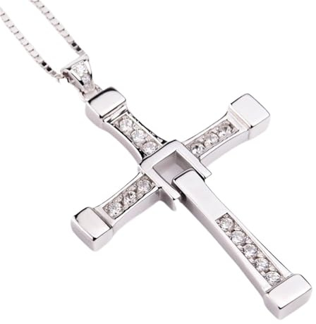 ZIERVIA Fast and Furious Vin Diesel Kreuz-Halskette aus Sterlingsilber 925 – Unisex-Box-Ketten-Kruzifix-Anhänger for Männer und Frauen – passendes Paar-Set(16G(GIRL),60CM)