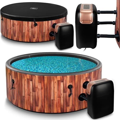 COIL Spa d'extérieur gonflable pour 6 personnes, aspect bois, matériau DWF robuste, gonflage rapide, hydromassage bien-être (teck)