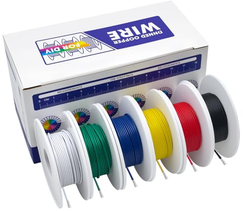 AYWFEY 30 AWG Solid Core Hookup Wire Kit - 6 Colors x 32.8ft (196.8ft Total) Tinned Copper Wire, 30 Gauge PVC Single Core Cable for Arduino, Breadboard, Electronics - 60V, VW-1(OD: 0.60mm)