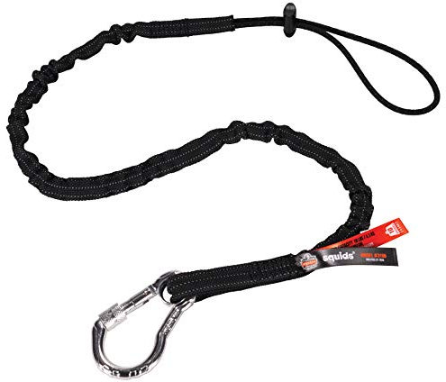 Ergodyne 19002 Squids 3100 Werkzeug-Schlüsselband mit einzelnem Karabiner und verstellbarem Schlaufenende, Standardlänge, Schwarz