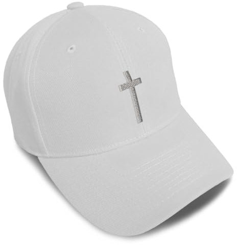 Feruch CROSS SILVER GOD JESUS Embroidery Embroidered Adjustable Hat Baseball Cap White