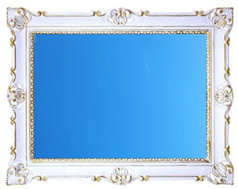 Ideacasa Großer Spiegel Weiß Gold Rahmen Barock Venezianisch Vintage 86 x 67 cm