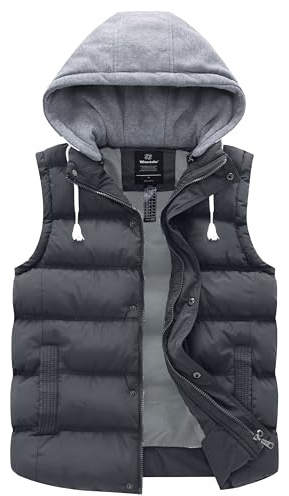 Wantdo Men's Winter Gilet Padded Body Warmer Hooded Sleeveless | Warm, Thickened, Cotton Quilted, Insulated, Windproof, Multi Pockets, Thermal, Cold Weather, Outdoor