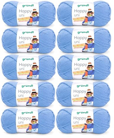 Gründl Wolle Happy uni - Garn zum Stricken - Garn zum Häkeln - Strickgarn - Häkelgarn - Weich und hautfreundlich - 100 % Polyacryl 10 Knäuel 100 g / 250 m - Nadelstärke 4 5 -hellblau