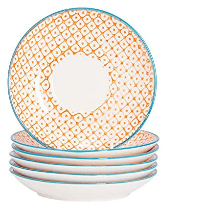 Nicola Spring Handgedruckte Cappuccino -Untertassen - 14,5cm - Orange - 6. Packung