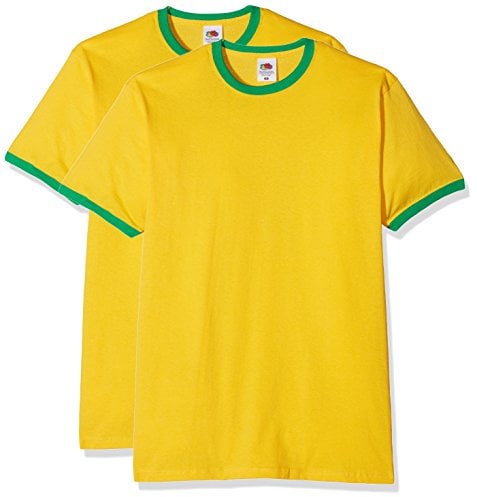 Fruit of the Loom Men's Ringer Premium T-Shirt Pack of 2, Sunflower/Kelly Green, Medium