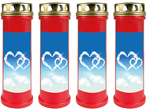 HScandle Grabkerze - 4er Pack - (Rot) Grablicht ca. 4 Tage Brenndauer je Kerze - Motiv: Herz