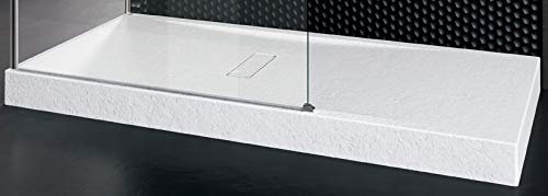 Piatto Doccia Novellini Custom Touch Dimensione 120x80 Altezza Spessore 12 cm Colore Bianco Morbido (Opaco) Appoggio Pavimento Effetto Pietra Acrilico Compreso Piletta Scarico e Copri Piletta