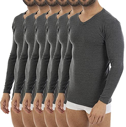 Lacotex Camiseta Interior Termal de Hombre | Camiseta Manga Larga y Cuello Pico Térmica | Confort y Protección Térmica Interior | Pack Ahorro 6 Unidades | Talla S L150 Gris
