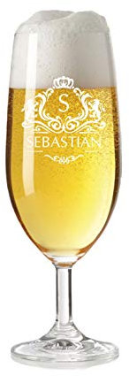 laser-diele Leonardo Bierglas mit Gravur - Personalisiertes Geschenk für Männer - Bierglas mit Namen 360 ml - Geschenk zum Vatertag und Geburtstag - Wappen