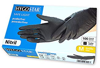 HYGOSTAR Nitril-Einweghandschuhe, Safe Light, Einmalhandschuhe, Untersuchungshandschuhe, Gr. M, 100 Stück pro Box, puderfrei, allergiefrei, unsteril, Einmalhandschuhe, Farbe: schwarz