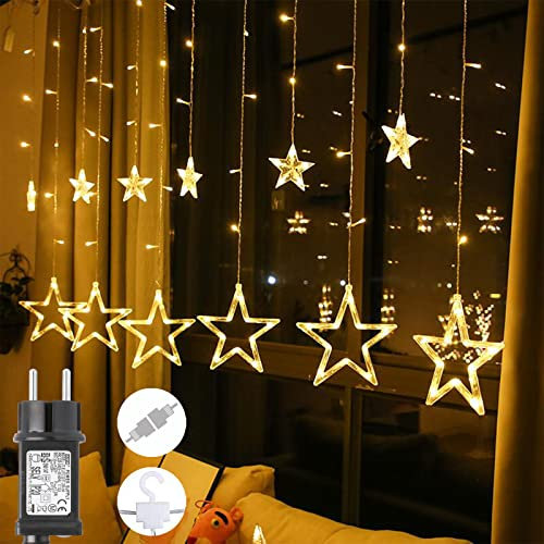 GlobaLink Lichterkette Sterne erweiterbar, 12 Sterne 138 LEDs Lichtervorhang Weihnachtsbeleuchtung Innen mit Haken 8 Modi Wasserdicht IP44 für Innen und Außen Kinderzimmer Fenster Weihnachten Deko