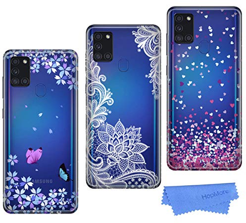 HopMore 3 Hüllen für Samsung Galaxy A21S Silikon Hülle Transparent mit Muster Schutzhülle Durchsichtig Samsung A21S Handyhüllen Dünn Cover Silikonhülle Crystal Clear Cases - Pink Blue White