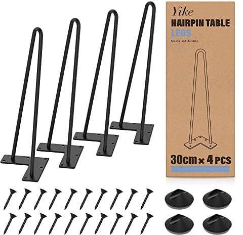 YIKE Hairpin Table Legs Metal Set of 4PCS, (12″/31CM Black) Max Support 300lbs with Protector Feet, Mid-Century Modern Style for Furniture Legs, Coffee Table Legs, Bench Legs, Chair Legs, Ect.