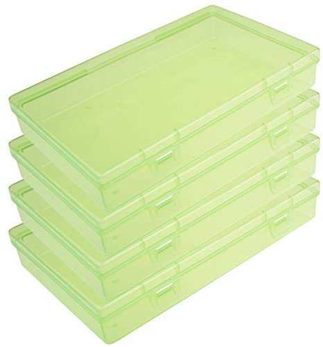 Goodma 4 Pieces Rectangular Plastic Boxes Empty Storage Organizer Containers with Hinged Lids for Small Items and Other Craft Projects (180 x 110 x 30 mm, Green)