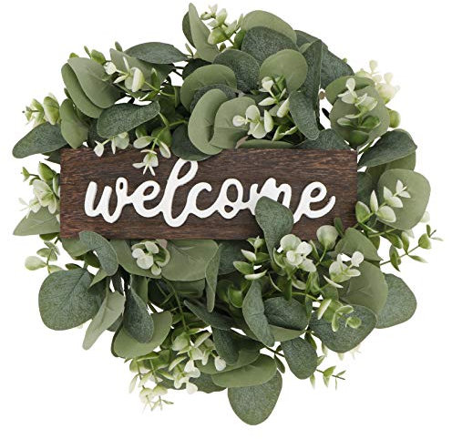 SOIMISS Künstliche Eukalyptus Kranz Blätter Zweig GirlandeWillkommensschild Türkranz Willkommen Türschild Wandkranz für Wohnzimmer Wanddeko Hochzeit Frühling Haustür Deko ( X33 X6 cm)