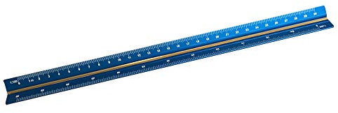 Dreikantmaßstab, Aluminiumlegierung, Maßstab Lineal, 6 Metrische Skala 1:100, 200, 300, 400, 500, 600, Blau