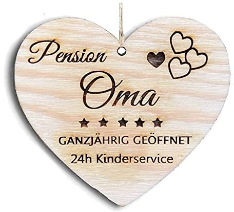 Pension Oma Herzschild Herz Schild Dekoschild Holzherz Holzschild 10 x 10 cm Spruch Geschenk Holz Geschenk Ein Geschenk für Oma Geschenk für Opa