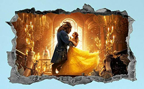 WandtattooDie Schöne und das Biest, Aufkleber, Aufkleber, 3D, Kinder, Schlafzimmer, Wandkunst, Wandbild-60 * 90 CM