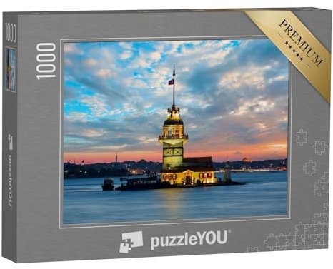 puzzleYOU: Puzzle 1000 Teile „Istanbuler Jungfernturm bei Sonnenuntergang (kiz kulesi) - Istanbul, Türkei“