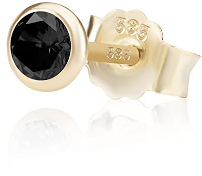 NKlaus Einzel 4,0mm 585 Gelb Gold 14 Karat Ohrstecker Kristall Zirkonia Schwarz Butterfly Verschluss Damen Mädchen 11035