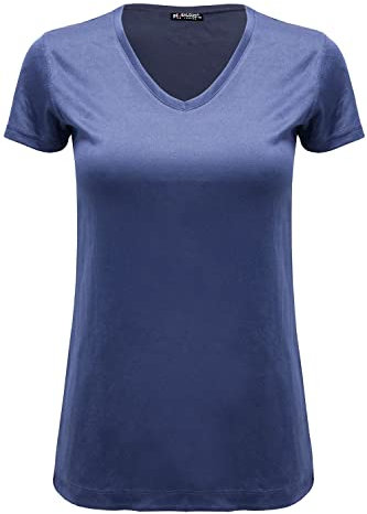 Womens Ladies Casual Cap Sleeve Plain V Neck Basic Stretchy Baggy Jersey T Shirt (Navy, 24-26)