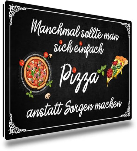 TRIOSK Kühlschrankmagnet stark Pizza Magnet Küche Sprüche lustig mit Küchenmotiv Spruch Anstatt Sorgen Machen Geschenk für Pizzaliebhaber Köche